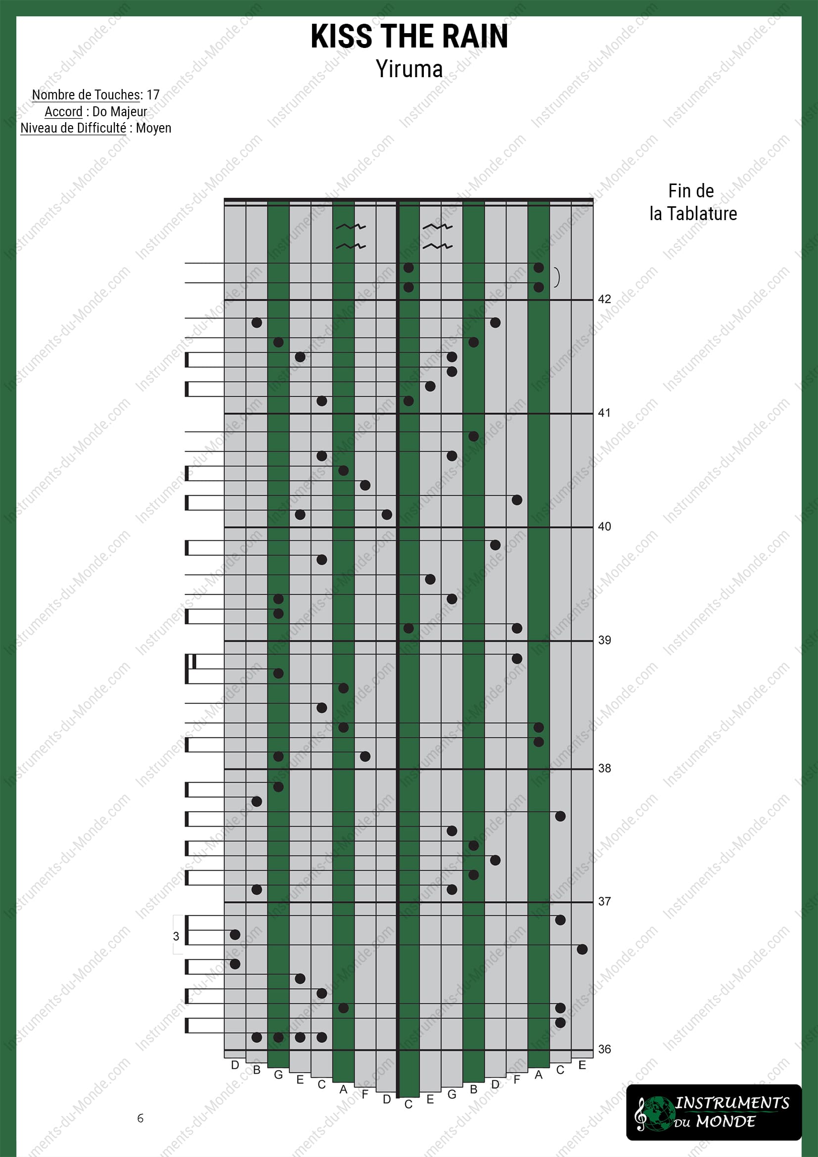 Tablature Kalimba Kiss The Rain Yiruma page 6