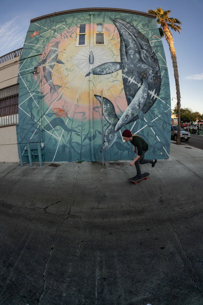 Sample photo taken on the Sigma 15mm f1.4 - Skateboarder riding and graffiti in the background