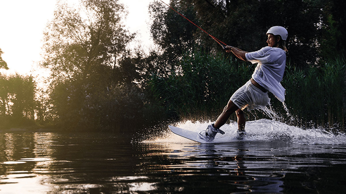 Wakeboarder at sunset