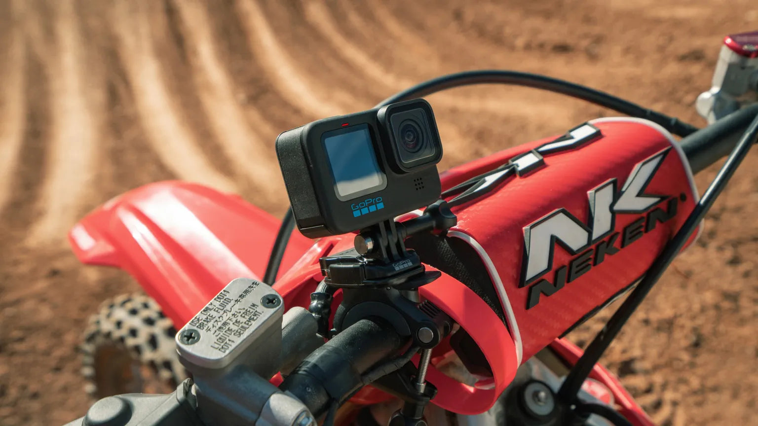 Photo of the GoPro mounted to a Honda CRF motocross bike