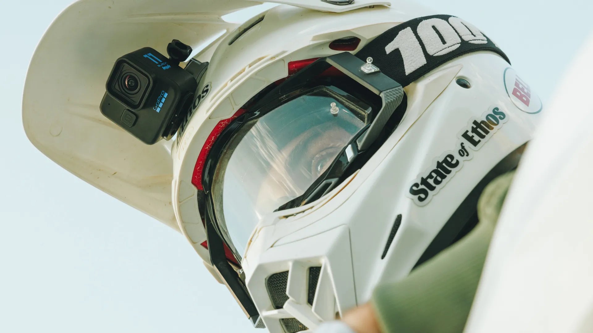 GoPro mounted to a motocross crash helmet