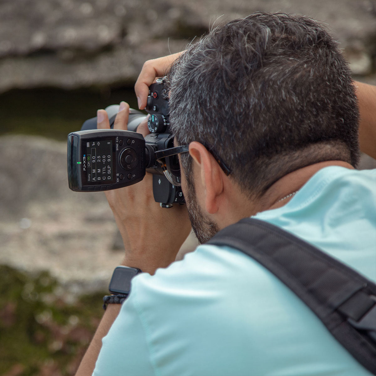 Photo of the product in use by a photographer on a camera body