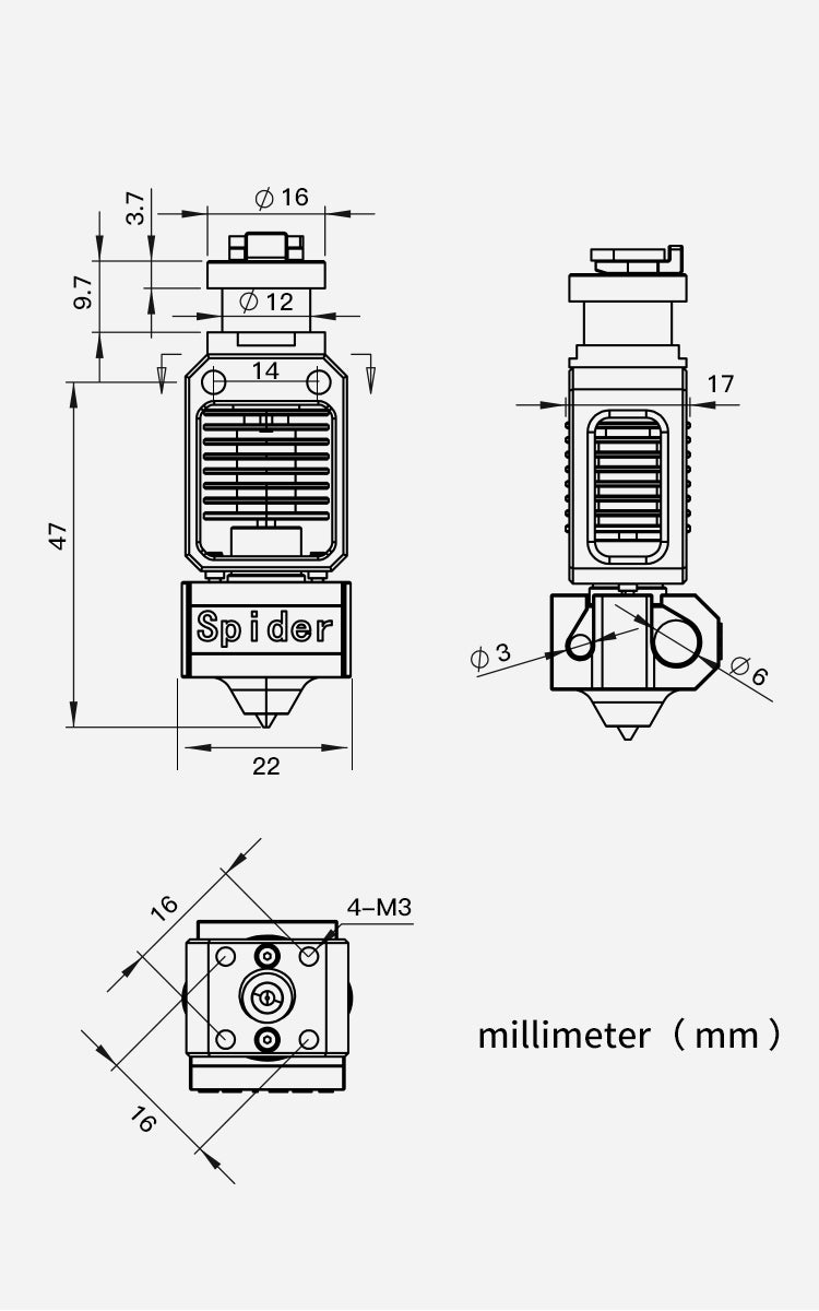 Creality Spider V2 High Temperature Hotend Size