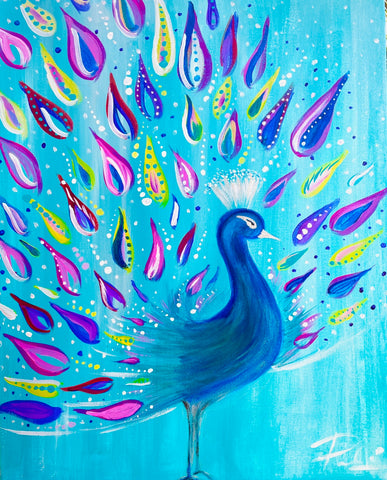 dancing peacock kids paint sip