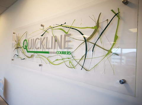 bright green corporate logo office wall art