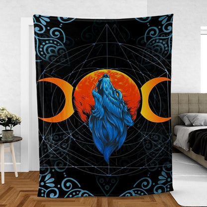 Wicca moon wolf Fleece Blanket
