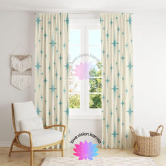 atomic-starburst-blue-on-cream-mid-century-modern-window-curtains