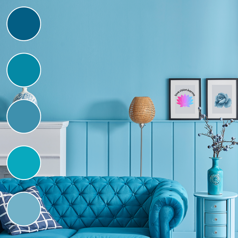 Living room in hues of blue to demonstrate the use of monochromatic color
