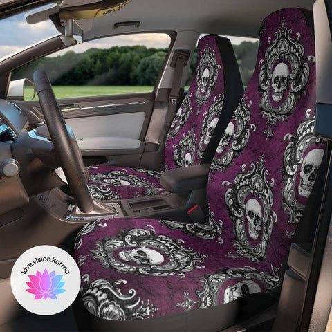 Sugar Skulls & Flowers Design Custom Car Seat Covers - Set of Two