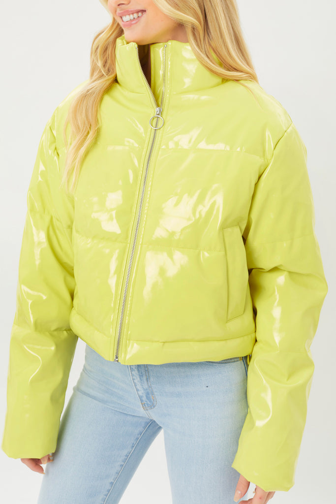 Yellow patent store leather jacket