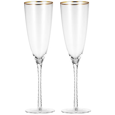 Berkware Tall Champagne Flutes with Gold Tone Rim - 8.1oz (Set of 6)