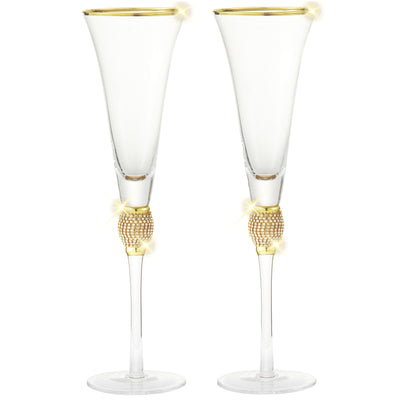 Berkware Luxurious Crystal Champagne Flutes With Elegant Gold