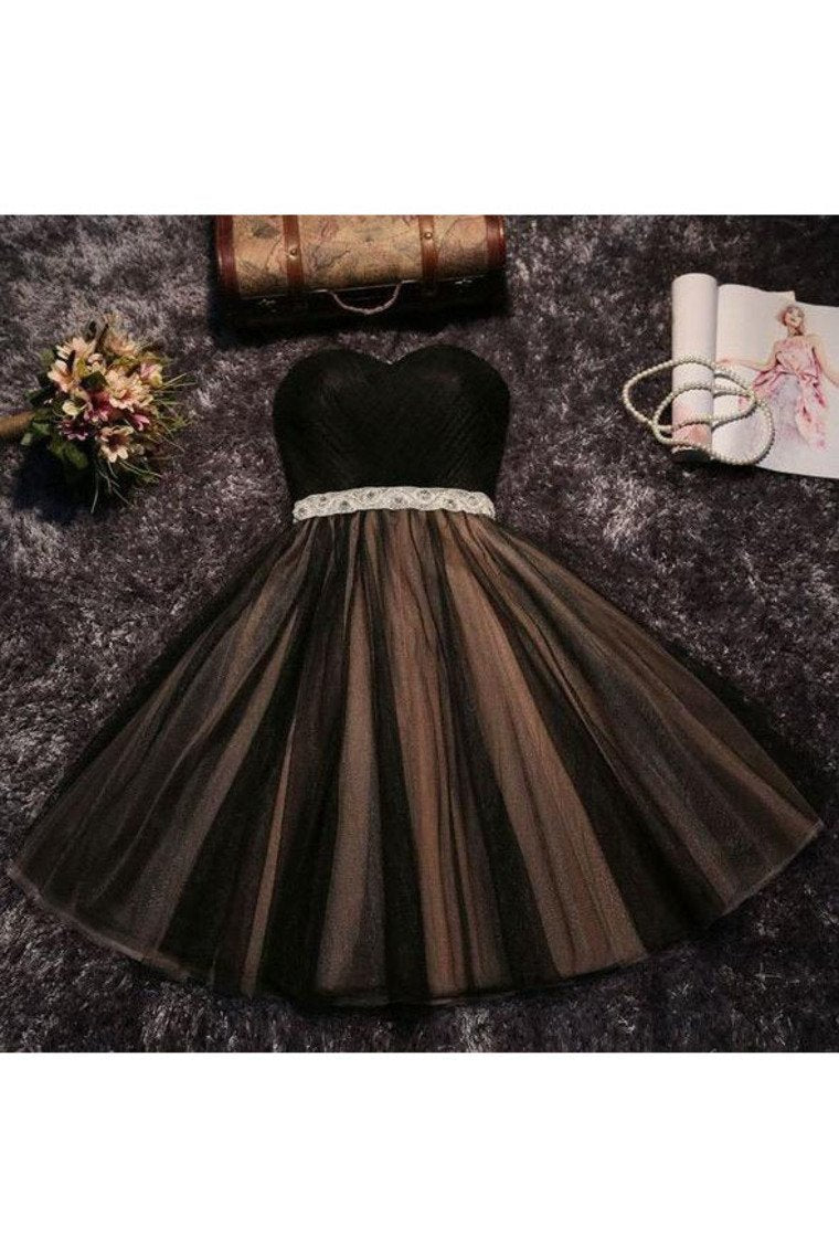 2022 Sweetheart Tulle Beaded Waistline A Line Short/Mini Homecoming Dresses