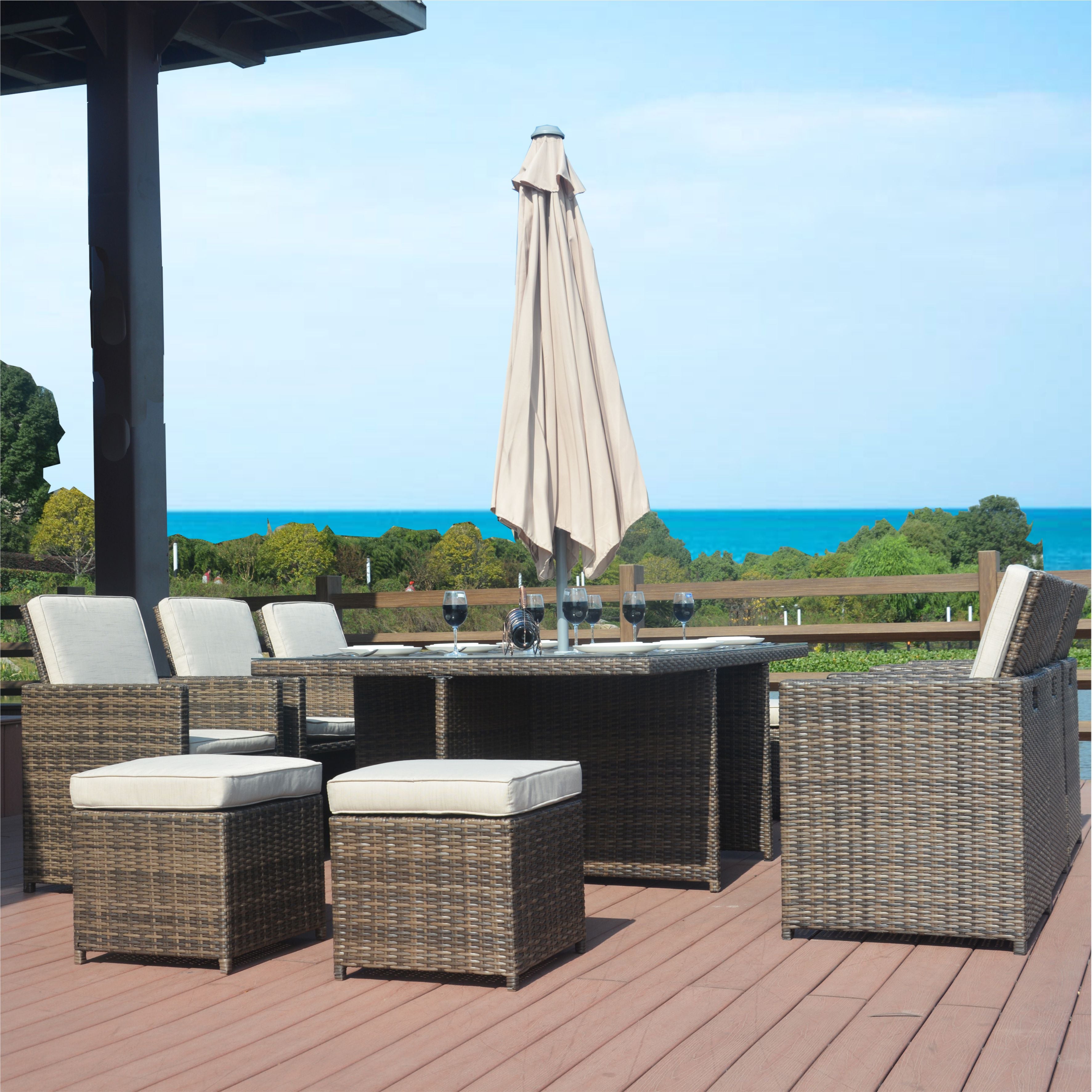 11-Piece Patio Dining Set Wicker Dining Table with Beige Cushions | PAD-3234