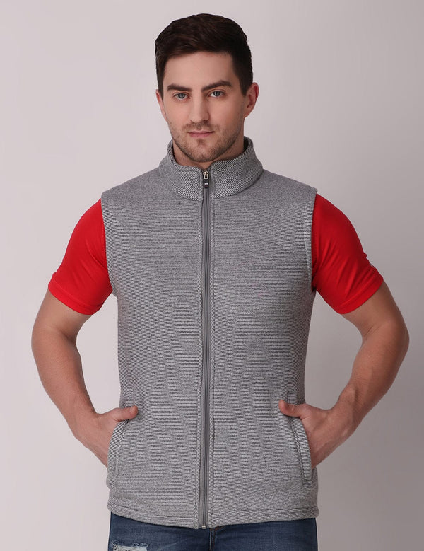 High Neck Grey Fleece Sweater - Grey