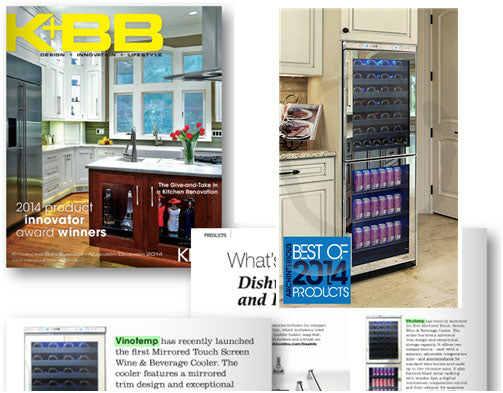 collage magazine cover of kitchen and mirrored trim cooling unit