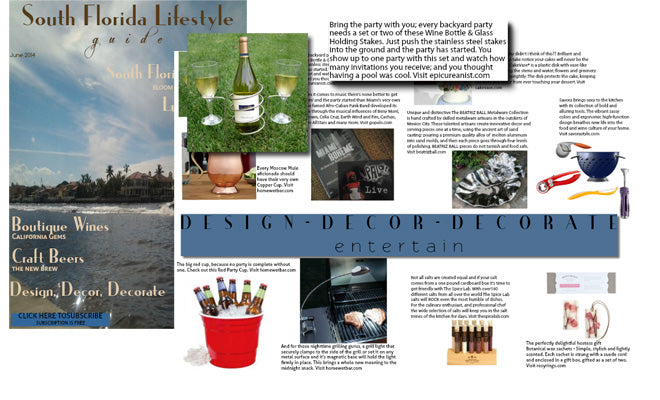 collage of beach scene and wine bottle and wine glass stakes