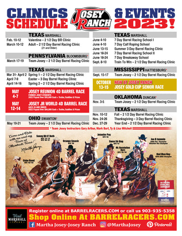 Josey Ranch 2023 Barrel Racing Clinic Schedule 