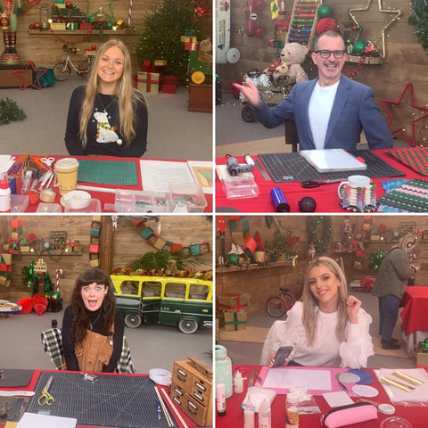 Bethan, Darryl, Bunty and Becky each sat at their craft tables in the Kirstie's Handmade Christmas tent
