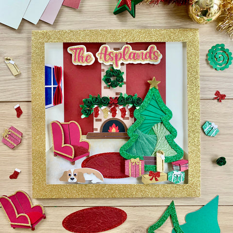 Paper craft Christmas living room scene made by Bethan Aspland