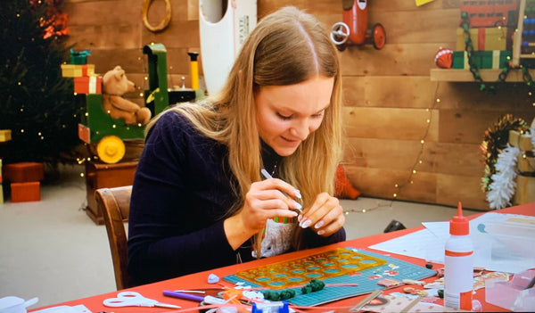 Bethan quilling in the Kirstie's Handmade Christmas marquee