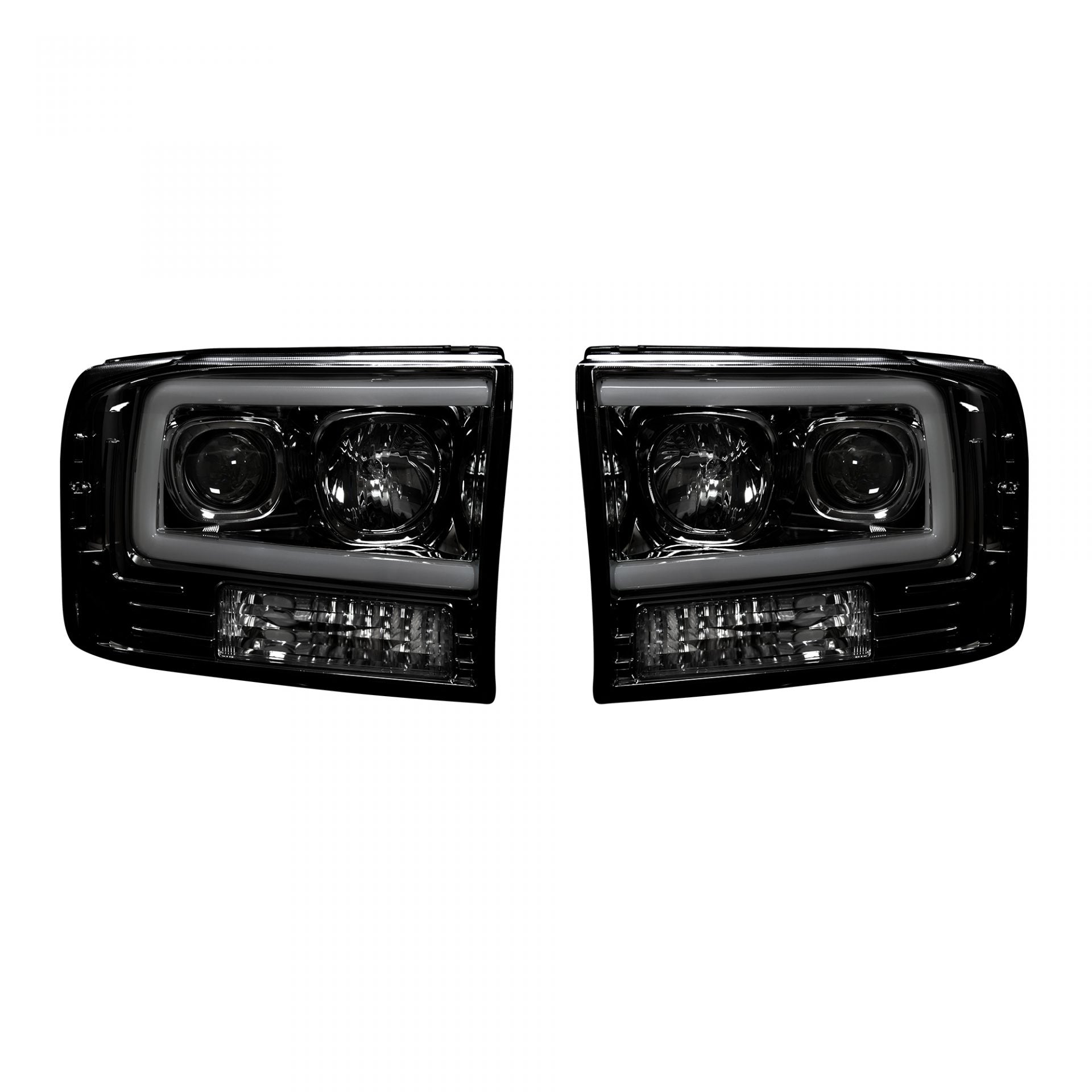 暖色系 ヘッドライト 99-04 F250 SuperDuty Black LED DRLヘッドライト+ Chr ome 3Dテー 