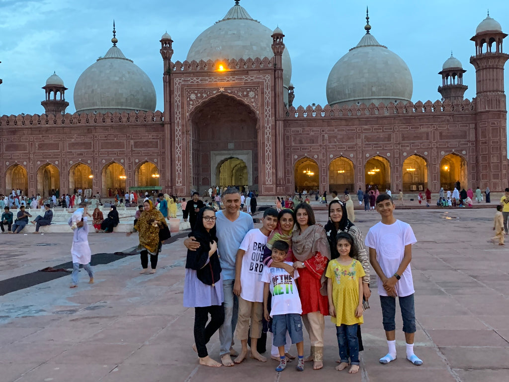 Family picture outside Badshahi Mosque