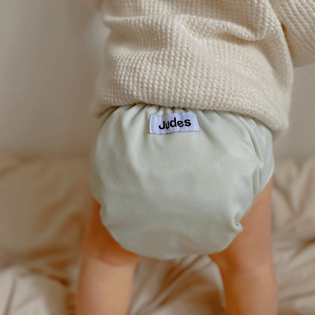 Judes Baby baby bottom back gentle beige sage diaper