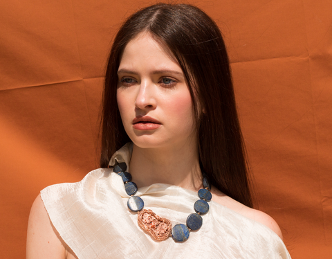 Bead and raw stone necklace by sheila westera.