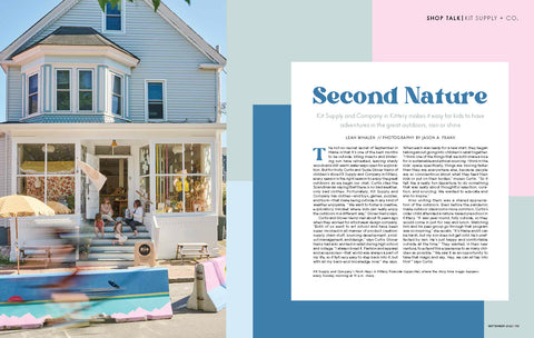 Maine Home + Design September 2022 issue Shop Talk feature "Second Nature" featuring a photo of the front of the shop at Kit Supply + Co.