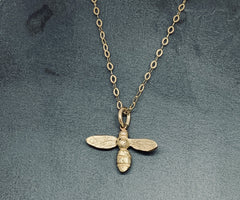 9 carat gold hand made bee necklace 