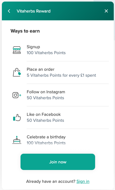 vitaherbs rewards points