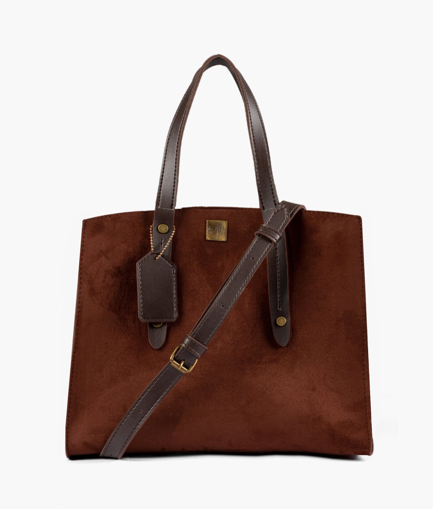 Dark brown suede multi compartment satchel bag – RTW Creation