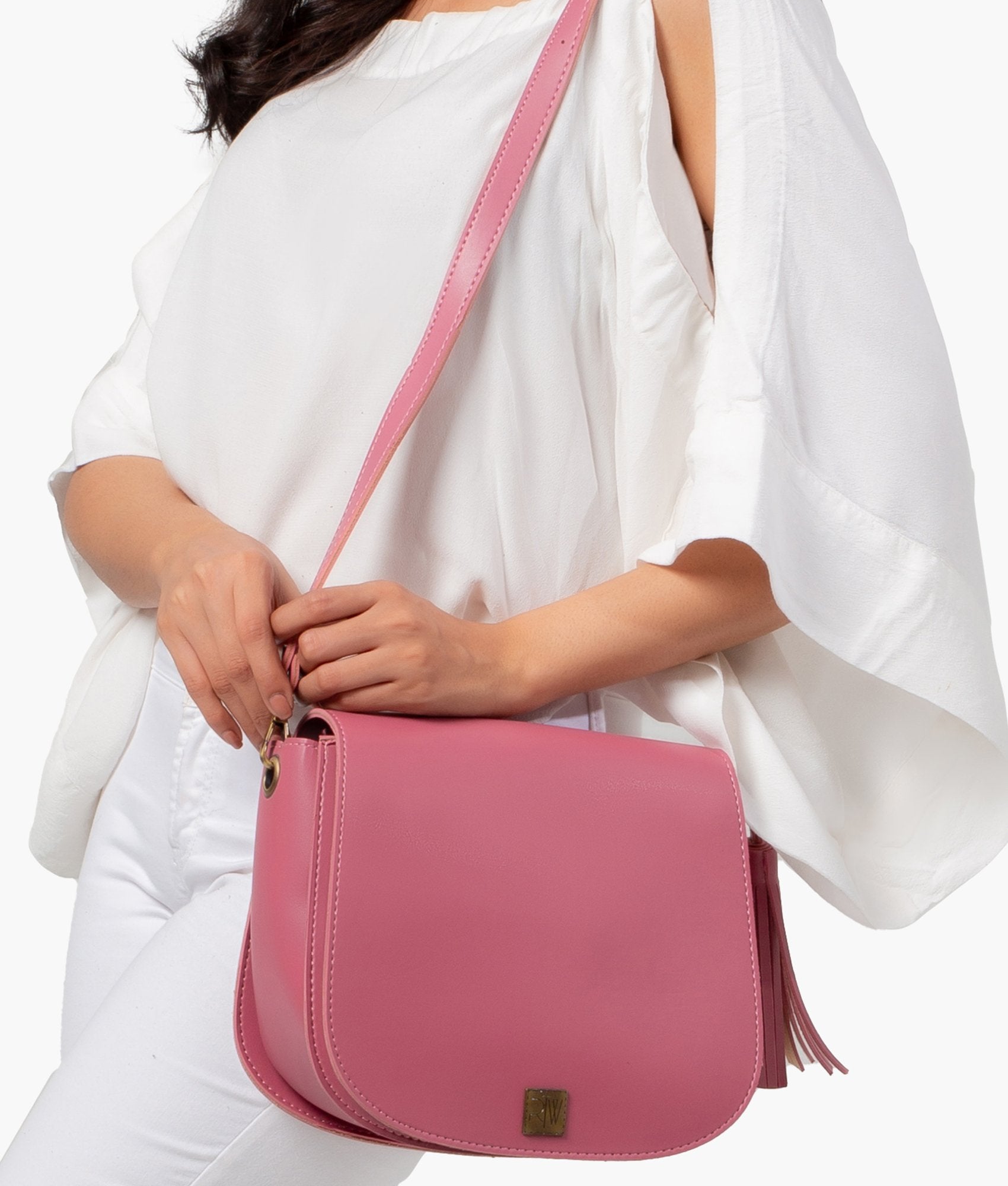 pink leather saddle bag