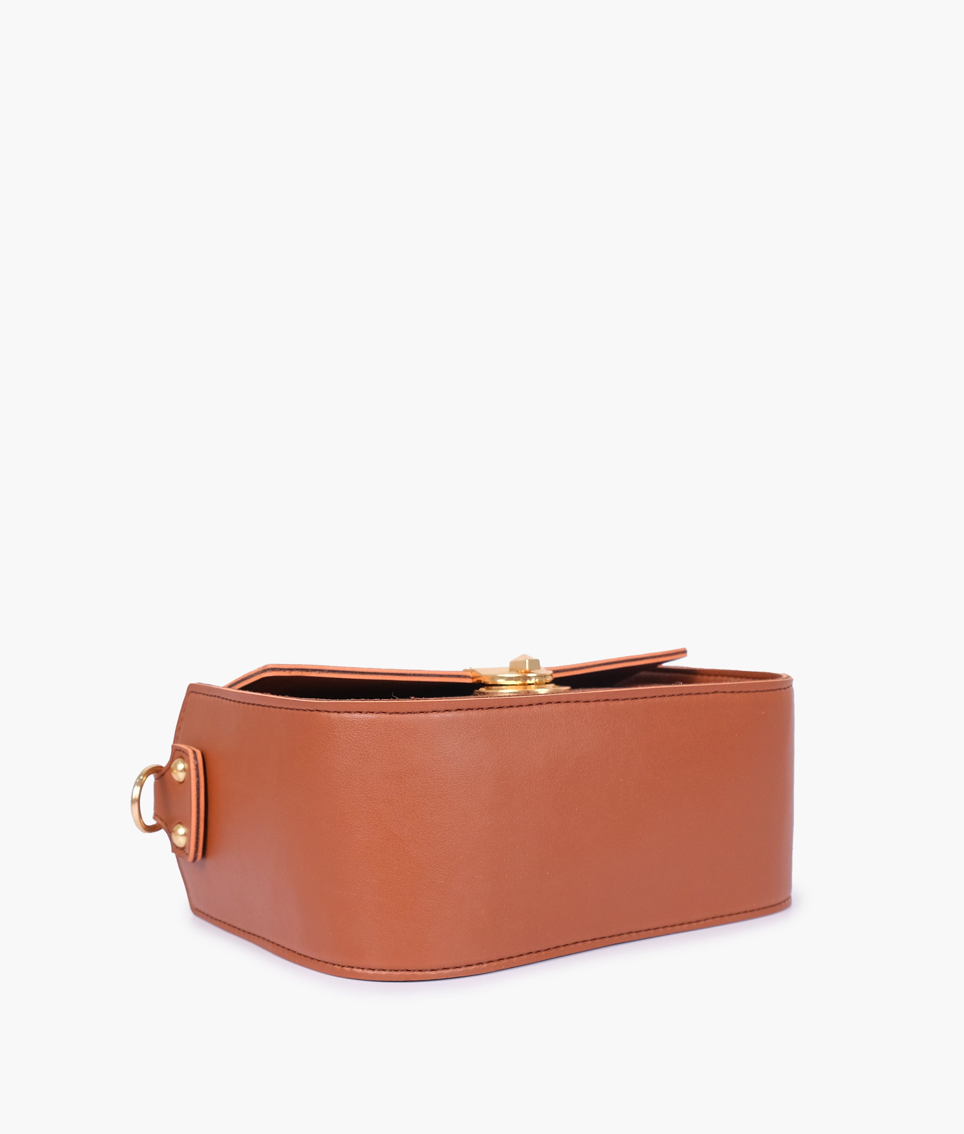 Brown saddle bag with twist lock