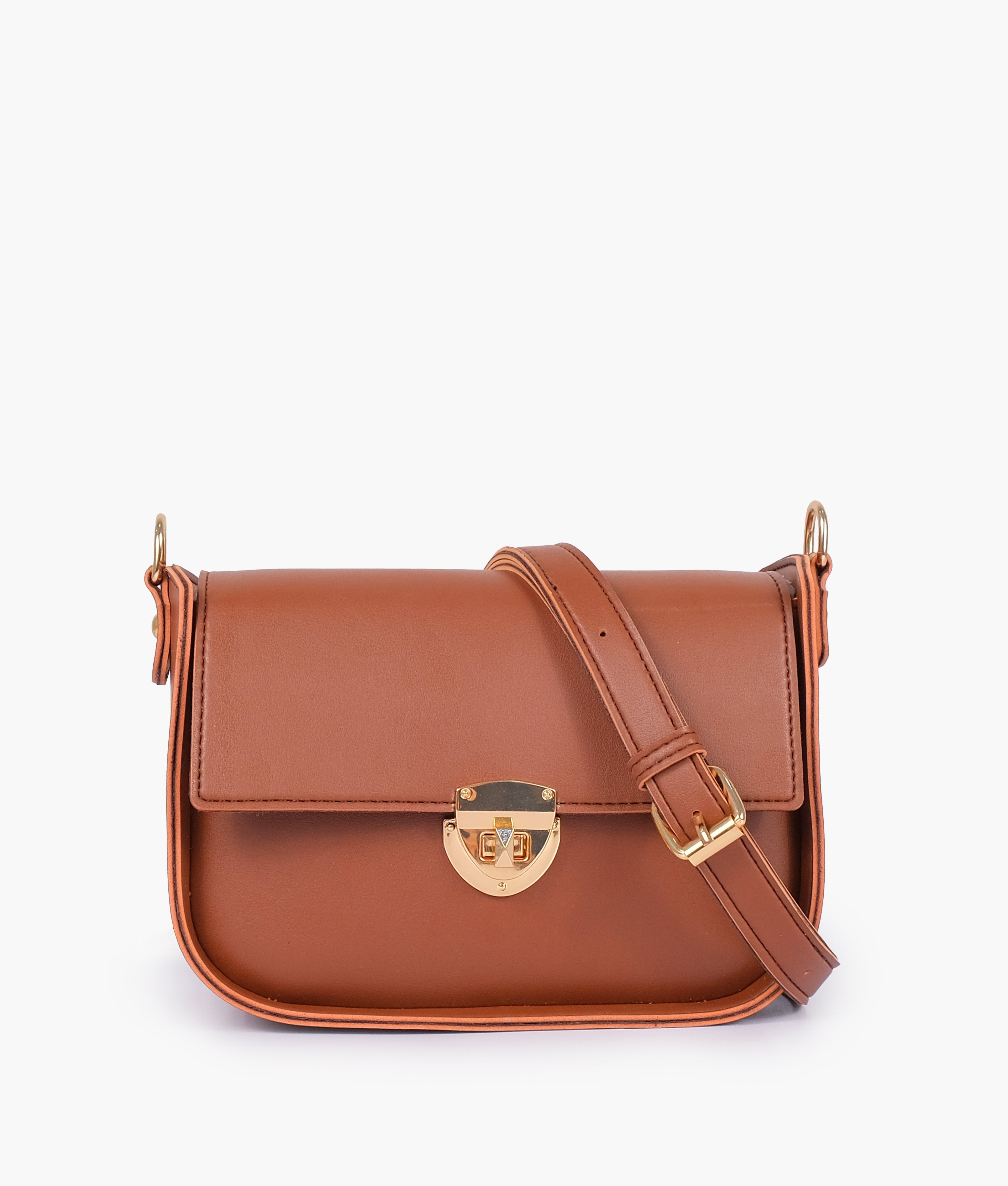 Brown saddle bag with twist lock – RTW Creation