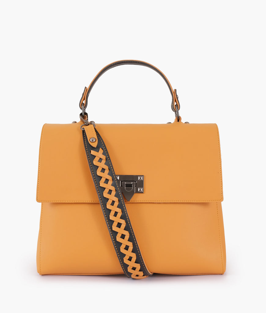 Mustard flap-over top-handle bag – RTW Creation