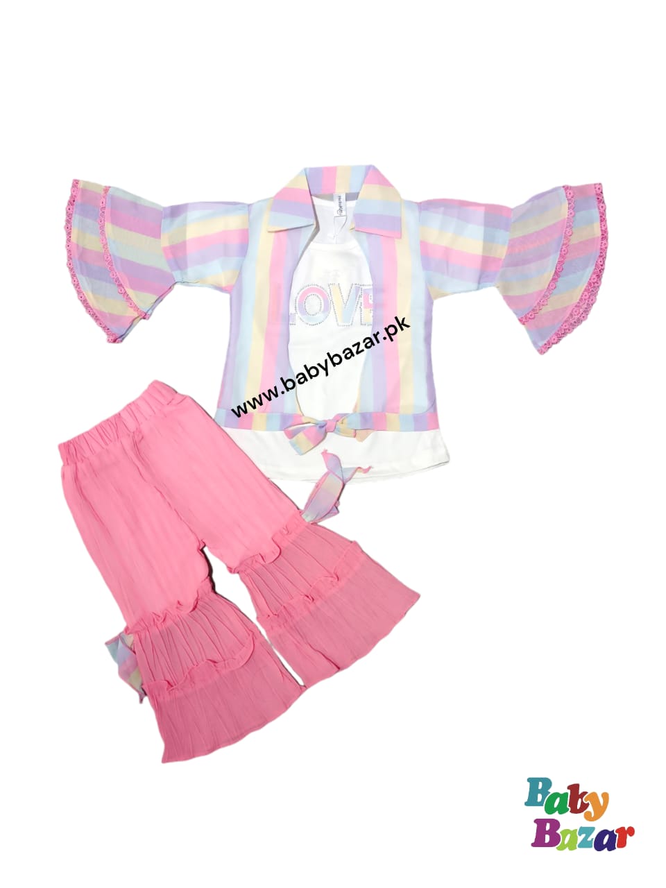 Summer Sky Baby's Rainbow Shirt and Pink Sharara Set