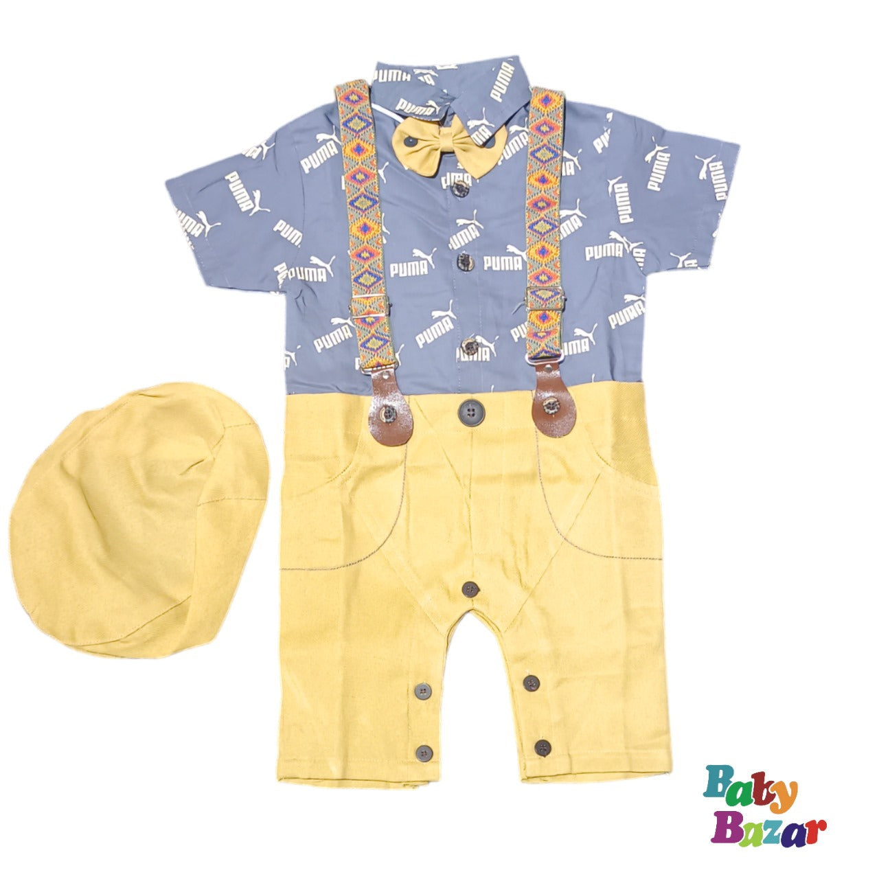 Classic Summer Romper With Cap For Baby Boy - Purple