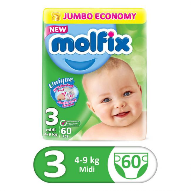 Molfix Diaper Pack Size 3 Midi 60Pcs 4-9Kg