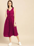 Elegant Magenta Galaxy Cotton Solid A-Line Dress For Women
