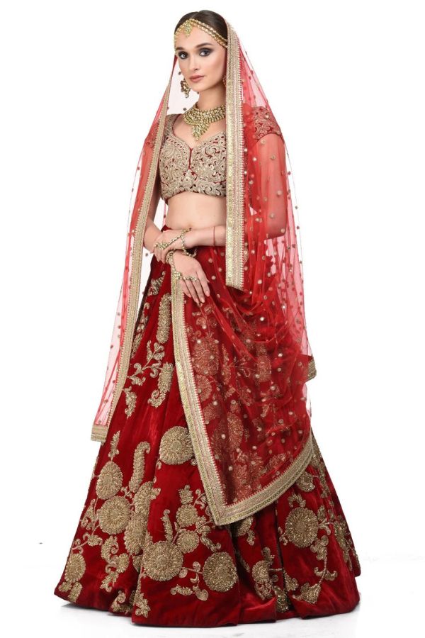 Sabyasachi Red Embroidered Art Silk Bridal Lehenga Choli