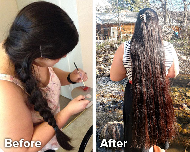 Before and after on her long hair