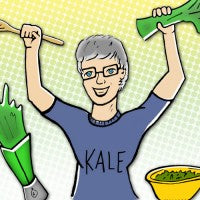 Cartoon Illustration of a woman holding kale