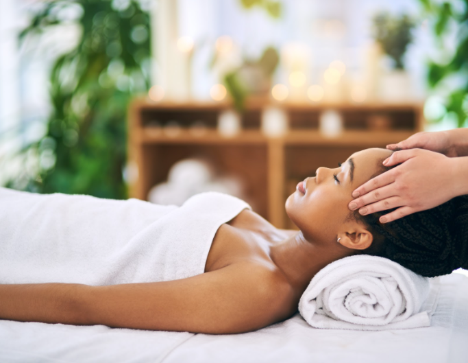 Woman getting temple massage