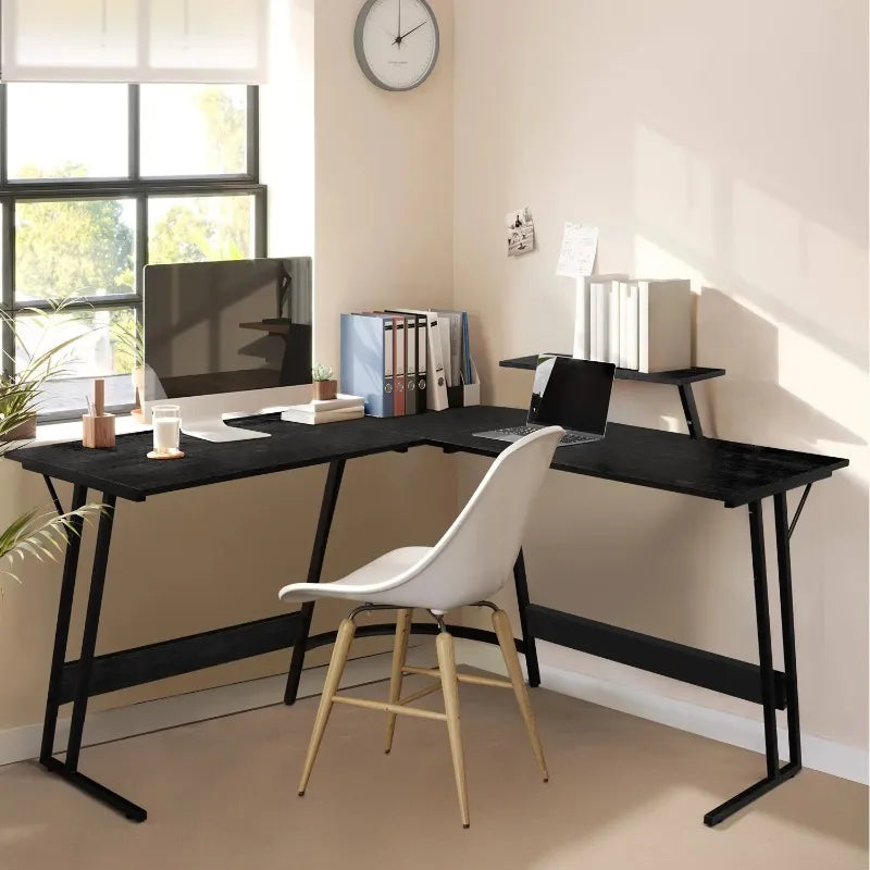 DUTRIEUX computer desk Home Office Writing Desk Modern L-Shape Computer Desk, White