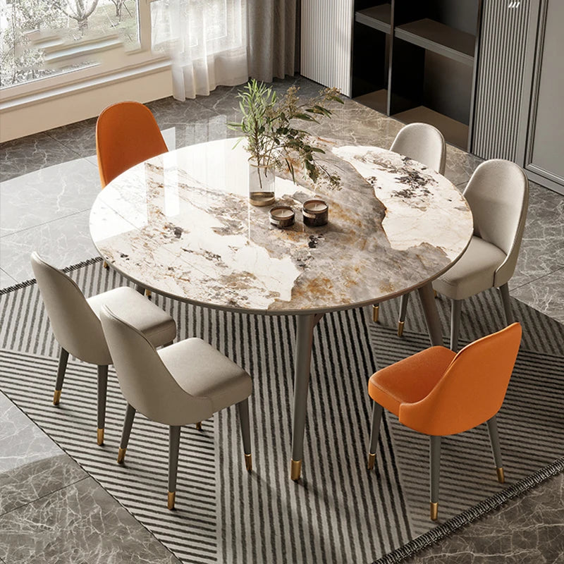 Solid Wood Dining Table Set 6 Chairs Round Table 1.2m Folding Dining Table Rock Slab Muebles Para El Hogar Furniture GPF50YH