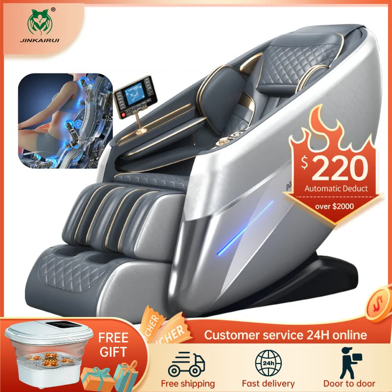Jinkairui 4D Massage Chair AI Smart Health Care Shiatsu Air Compression Full Body Zero Gravity Leisure Sofa Bluetooth Speaker