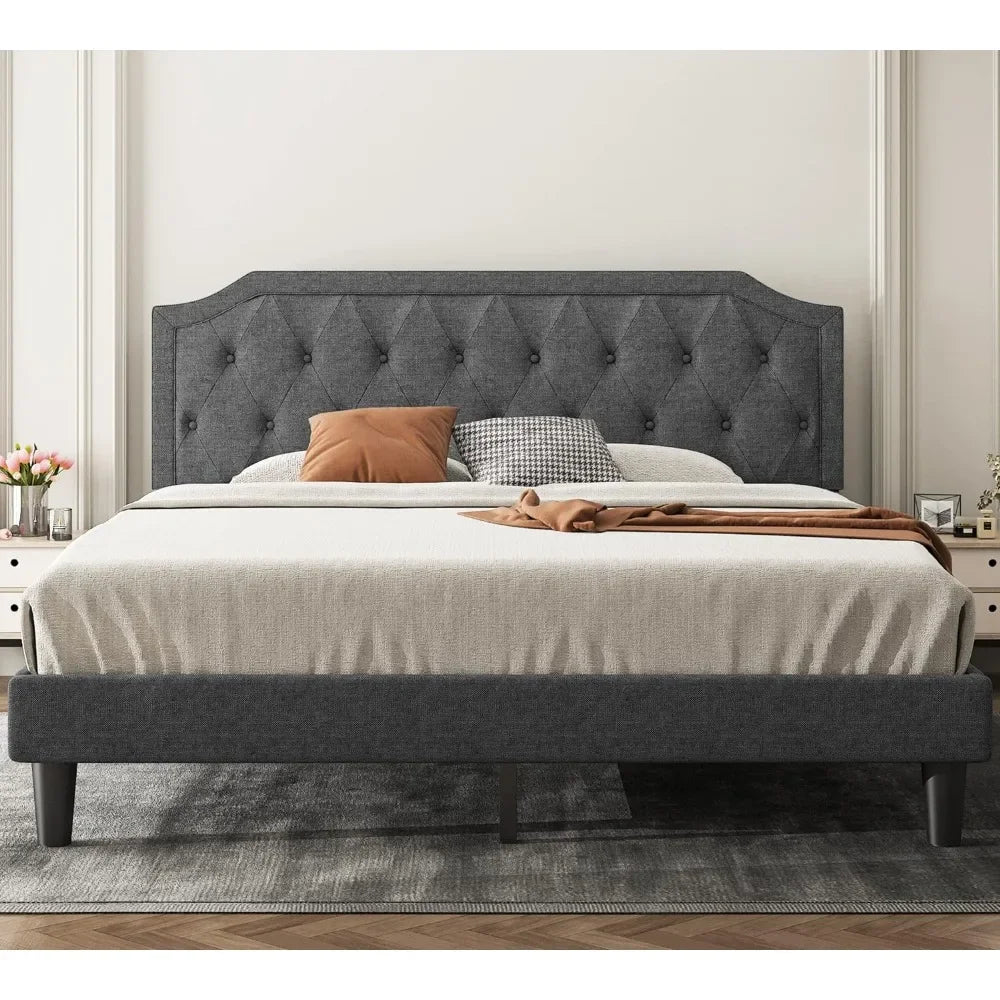 Bed frame with adjustable bending angle design headboard, easy to assemble, no need for spring box, extra large padded bed frame