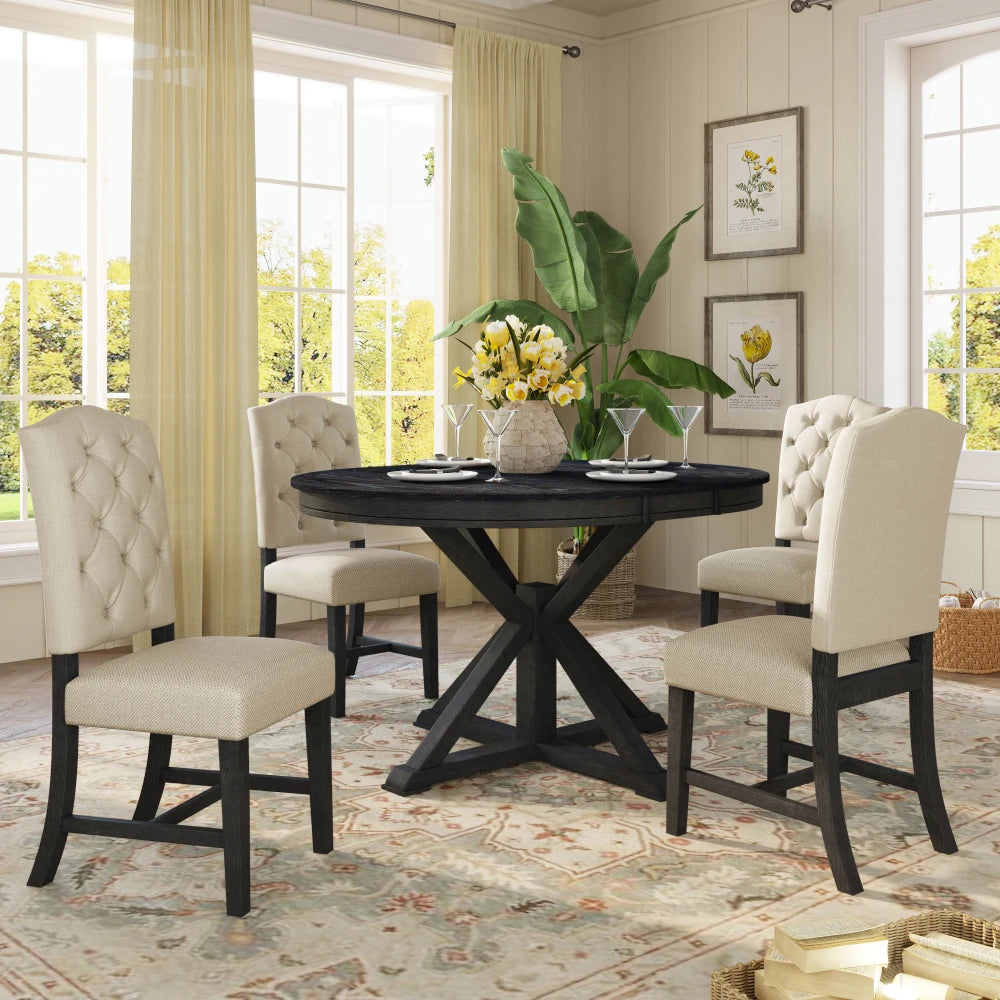 Retro Style Dining Table Set with Extendable Table and 4 Chairs for Dining Room,Living Room(Espresso)